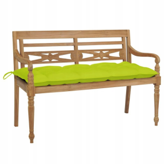 Záhradná lavica, lavička - Batavia lavica s svetlom zeleným vankúšom, 120 cm,