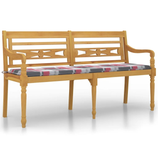 Záhradná lavica, lavička - Batavia lavica s vankúšom červenej mriežky, 150 cm,