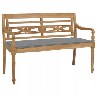 Záhradná lavica, lavička - Batavia lavica so sivým vankúšom, 120 cm, masívne drevo
