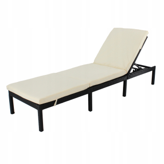 Záhradné lehátko - Čierny palubnýchair s béžovými vankúšmi 195x65x22cm
