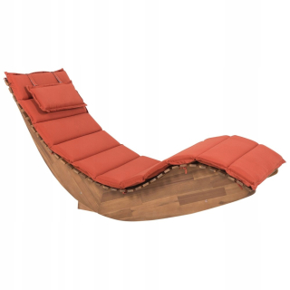 Záhradné lehátko - Drevená záhrada Deckchair s červeným vankúšom Bresc