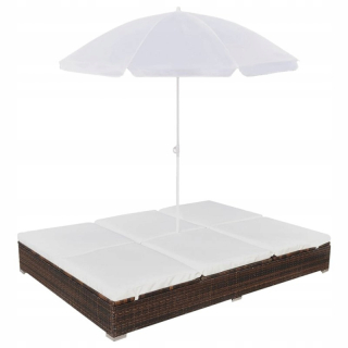 Záhradné lehátko - Garden Deckchair s dáždnikom, polystan, hnedá