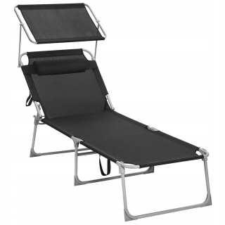 Záhradné lehátko - Čierna pláž Deckchair so strechou