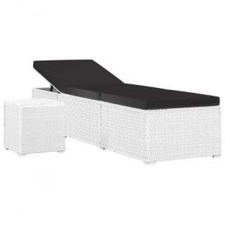 Záhradné lehátko - Deckchair s vankúšom a stolom, polystan, biely
