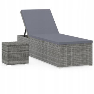 Záhradné lehátko - Deckchair s vankúšom a stolom, polystan, šedá
