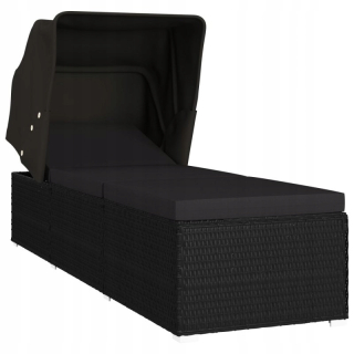 Záhradné lehátko - Deckchair so strešnou strechou a vankúšom, polystan, čierna