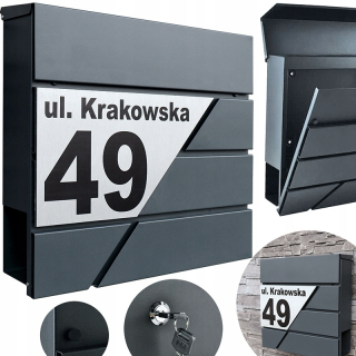 Poštová schránka - Kovový box s veľkým zoznamom s adresou domu uzavretý antracit 37x37x10