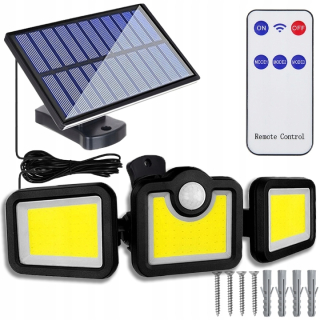 Uličná lampa - Silný 3in1 LED solárna lampa COB samostatný snímač pohybu panela +diaľkové ovládanie