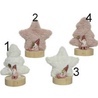 Santa Claus na drevenom s vianočným stromčekom/hviezdou 15 cm