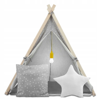 Stan, domček pre deti - TIPI STAN WIGWAM DETSKÝ DOMČEK DO IZBY + LAMPOVÉ VANKÚŠE MAT VEĽKÉ