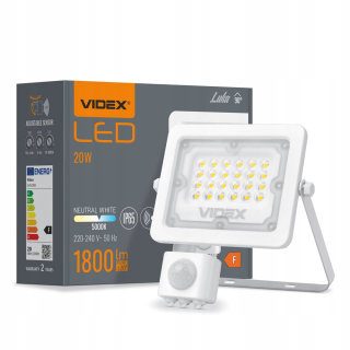 Záhradné halogény - BIELY LED FLOODLIGHT s 20W 1800lm 5K senzorom