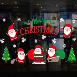 Vianočné nálepky na okne pohára vianočného stromu Santa Clauses
