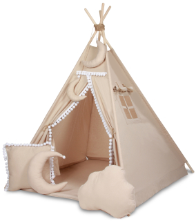 Stan pre deti - TIPI stan WIGWAM s podložkou + 5 plyšových vankúšov