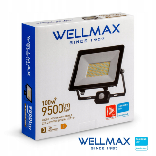 Záhradné halogény - Wellmax Samsung PIR 100W 9500LM 4000K