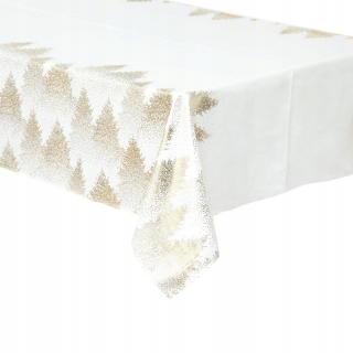 Vianočný obrus biely zlatý vianočný stromček 140 x 360 cm