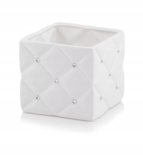 Obal na kvetináč - POKROK NA KVETINÁČ Štvorcový 14cm BIELY GLAMOUR