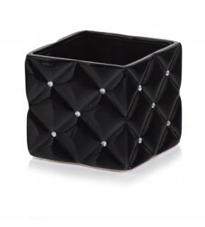 Obal na kvetináč - KVETINÁČ ŠTVORCOVÝ POKRYT 14cm BLACK GLAMOUR