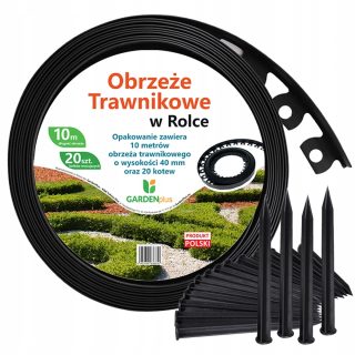 Obruba do záhrady - Obruba záhradného trávnika 20 metrov 40 kolíkov - Bordúra čierna 40 mm