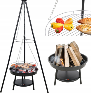 Záhradné ohnisko - Záhradné krbu s grilom visiacim trojuholníkom grilom