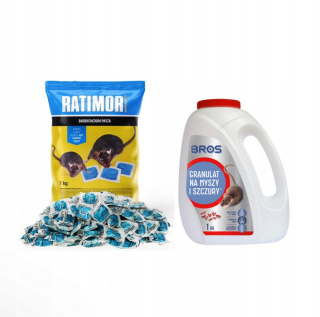 Repelent, plašič pre zvieratá - Modrá pasta pre potkany a myši 1 kg + myšie granule 1 kg bros