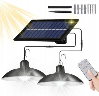 Záhradná závesná lampa - DVOJITÁ SOLARNÁ LED LAMPA SAMOSTATNÝ PANEL LUSTER