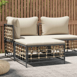 Záhradná súprava nábytku - Garden Footrest s béžovým vankúšom, sivý, polystan