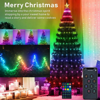 Svetelný stĺp do záhrady - RGB vianočný stromček víla String Light Point Control Copper Wire LED Smart