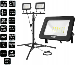 Záhradné halogény - 2x50 W Spotlight SMD LED 9000LM 1,8 m NEO 99-062