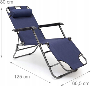 Záhradné lehátko - Relaxdays Garden Deckchair Navy Blue 153 cm