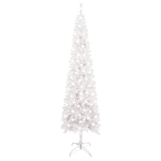 Štíhly vianočný stromček s LED žiarovkami, biely, 210 cm