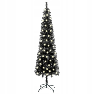 Štíhly vianočný stromček s LED žiarovkami, čierny, 150 cm