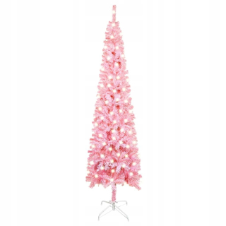 Štíhly vianočný stromček s LED žiarovkami, ružová, 210 cm