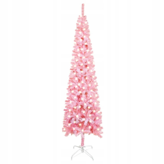 Štíhly vianočný stromček s LED žiarovkami, ružová, 240 cm