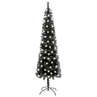 Štíhly vianočný stromček s LED, čierny, 180 cm