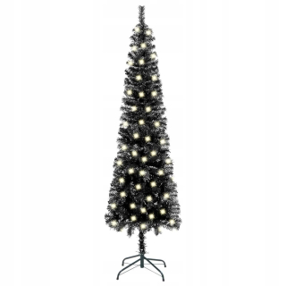 Štíhly vianočný stromček s LED, čierny, 210 cm