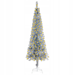 Štíhly vianočný stromček s osvetlením LED, striebro, 150 cm