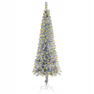 Štíhly vianočný stromček s osvetlením LED, striebro, 180 cm