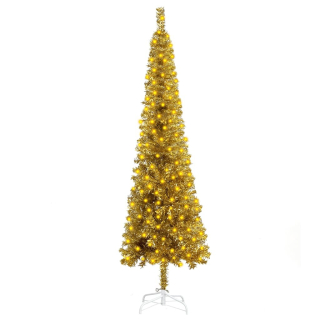 Štíhly vianočný stromček s osvetlením LED, zlato, 180 cm