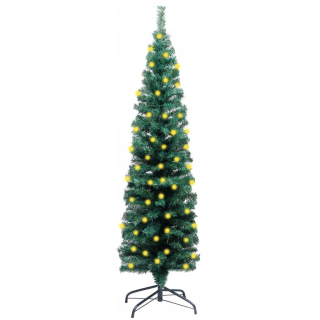 Tenký umelý vianočný stromček s LED a stojanom, zelený