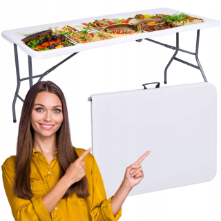 Balkonový, terasový stôl - SKLADACÍ TURISTICKÝ ZÁHRADNÝ STRAVOVACÍ STÔL ROZKLADACÍ KUFOR 152 cm