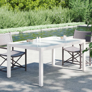 Záhradný stôl, stolík - Záhradný stôl 150x90x75cm sklo a ratan PE biele