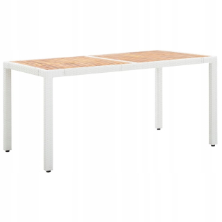 Záhradný stôl, stolík - Biely záhradný stôl, 150x90x75cm ratan PE a drevo