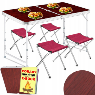 Záhradná súprava nábytku - SKLADACÍ STOL + 4 STOLIČKY XXL TURISTICKÁ SET