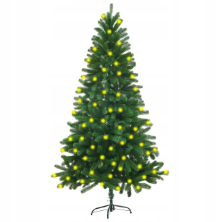 Umelý vianočný stromček s LED žiarovkami, 150 cm zelená