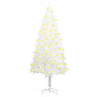 Umelý vianočný stromček s LED žiarovkami, biely, 150 cm