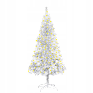 Umelý vianočný stromček s stojanom a LED, striebro, 150 ° C