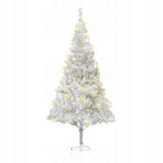 Umelý vianočný stromček so stojanom a LED, Strieborné, 180 ° C
