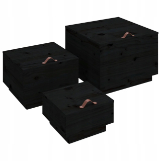 Záhradný box- Prepravky s krytami, 3 ks, čierne, masívne drevo