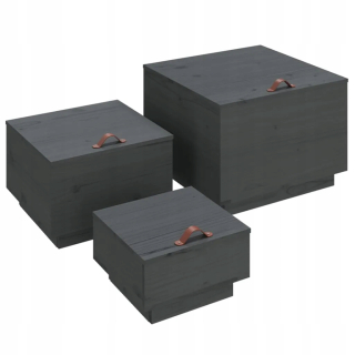 Záhradný box- Prepravky s krytmi, 3 ks, sivé, masívne drevo s