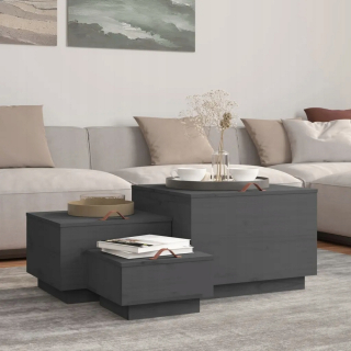 Záhradný box- Prepravky s krytami, 3 ks, sivé, masívne drevo